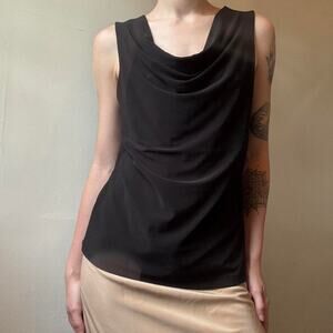 Vintage Susan Lawrence Black Cowl Neck Blouse Small Y2K